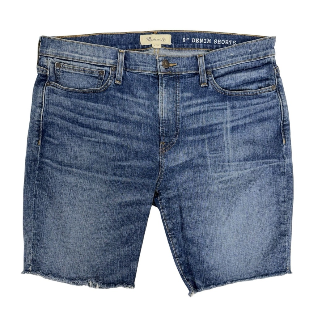 Madewell Men's Size 36 Medium‎ Wash Denim Jean Bermuda Shorts Raw Hem